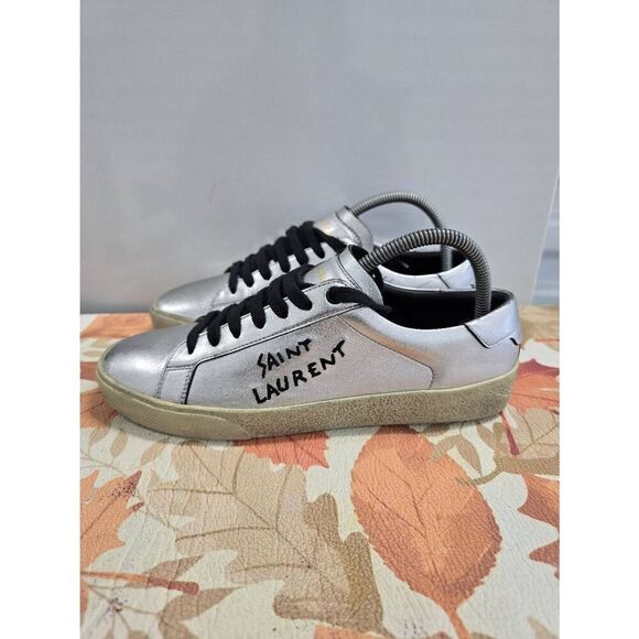 YSL Saint Laurent Court Classic Sneakers Silver Black EU 39 Women’s Size 9 - Picture 1 of 7